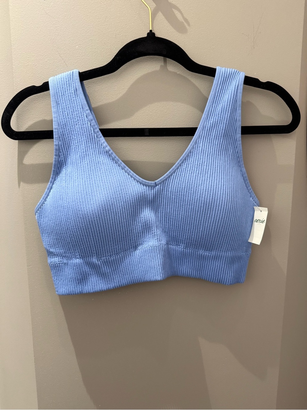 Aerie Ribbed V-Neck Bralette in Light Blue NWT-XL